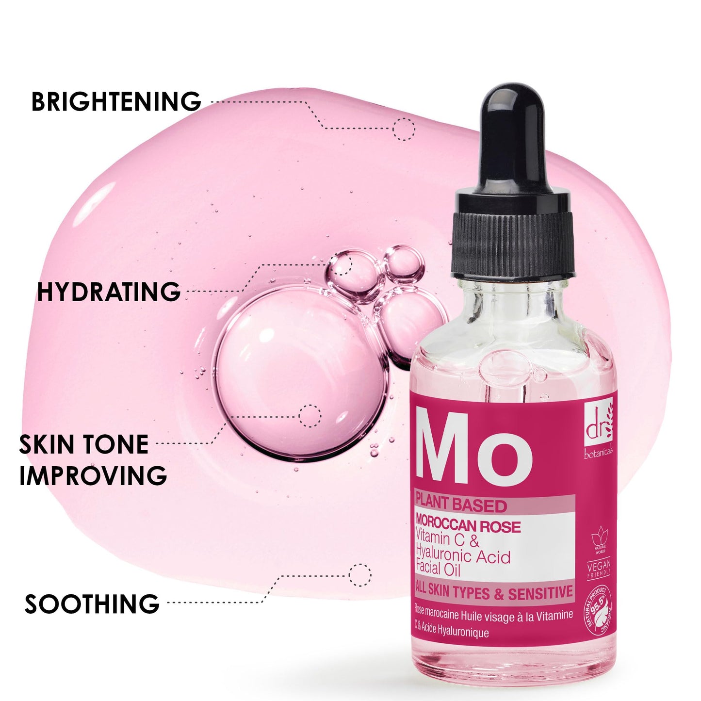 DR BOTANICALS Moroccan Rose Facial Oil with Vitamin C and Hyaluronic Acid - Skin Brightening, Anti-Aging, Anti-Wrinkle & Hydrating Treatment for All Skin Types (30ml)