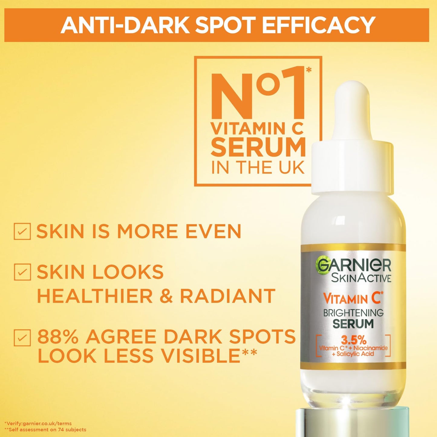 Garnier Vitamin C Serum for Face, Anti-Dark Spots & Brightening Serum, 3.5% Vitamin C, Niacinamide, Salicylic Acid & Lemon Extract, Brightening Serum For Dull, Tired Skin - 30Ml , Pack of 1