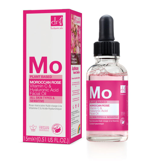 DR BOTANICALS Moroccan Rose Facial Oil with Vitamin C and Hyaluronic Acid - Skin Brightening, Anti-Aging, Anti-Wrinkle & Hydrating Treatment for All Skin Types (30ml)